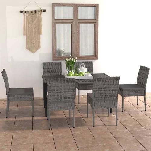 vidaXL 7 Piece Outdoor Dining Set with Cushions Poly Rattan Grey by vidaXL