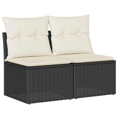 vidaXL 4 Piece Garden Sofa Set with Cushions Black Poly Rattan Acacia by vidaXL