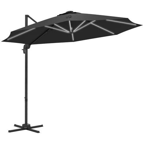Outsunny Outsunny 3(m) Solar LED Cantilever Parasol Adjustable Garden Umbrella Dark Grey - Parasol