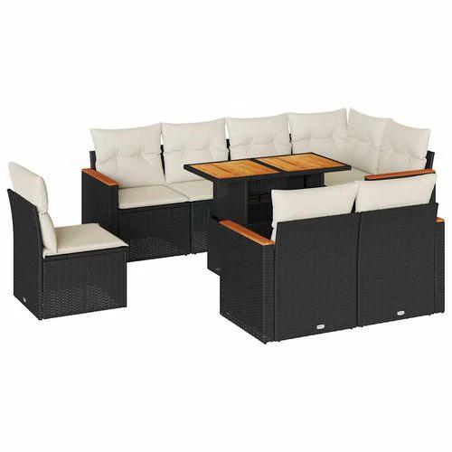 vidaXL vidaXL 9 Piece Garden Sofa Set with Cushions Black Poly Rattan Acacia - Garden Sofa Sets