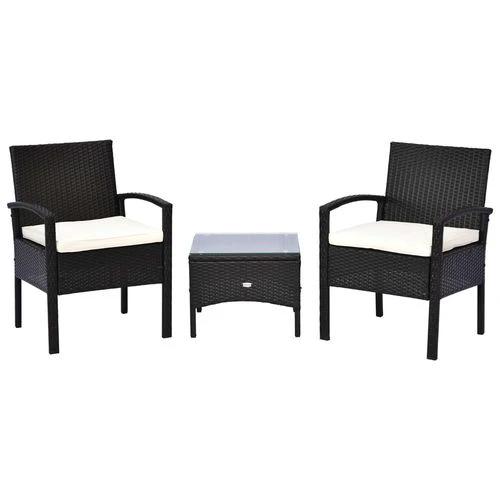 3PC Garden Rattan Bistro Set Balcony Dining Table 2 Seater Chair Outsunny by Unbranded