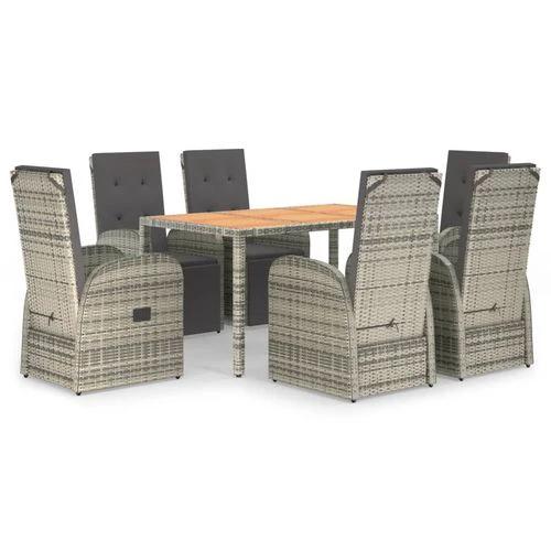 vidaXL 7 Piece Garden Dining Set Grey Poly Rattan&Solid Wood Acacia by vidaXL