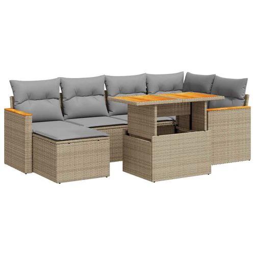 vidaXL 7 Piece Garden Sofa Set with Cushions Beige Poly Rattan Acacia by vidaXL