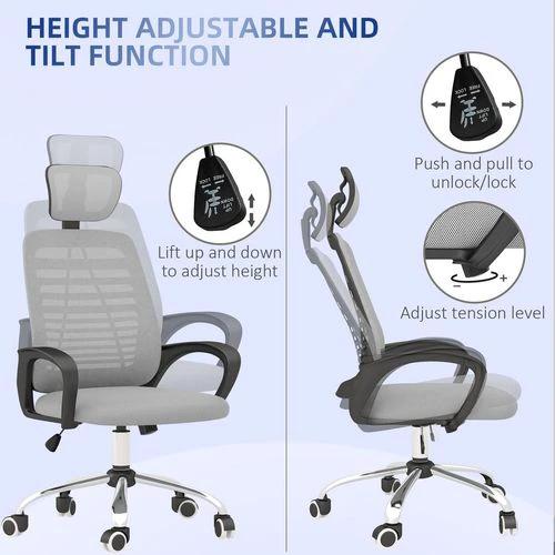 Vinsetto Vinsetto Mesh Office Chair, Computer Chair with Rotatable Headrest, Grey -