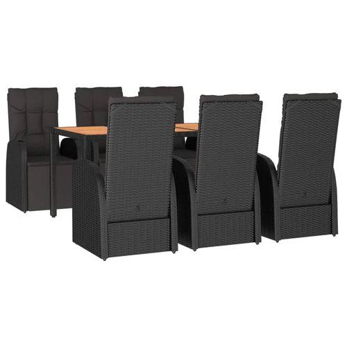 vidaXL 7 Piece Garden Dining Set Black Poly Rattan&Solid Wood Acacia - Garden Set