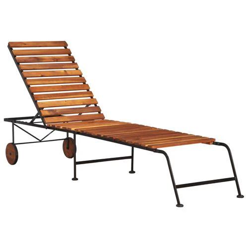 vidaXL Sun Lounger with Steel Legs Solid Acacia Wood - Sun Lounger