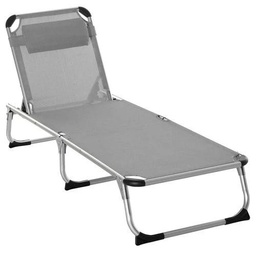 Outsunny Outsunny Folding Outdoor Reclining Sun Lounger Chair Aluminium Frame Light Grey - Sun Lounger