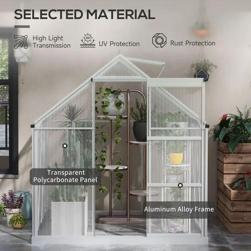 Outsunny Outsunny 6 x 6ft Walk-In Polycarbonate Greenhouse with Foundation Window Silver - Greenhouse