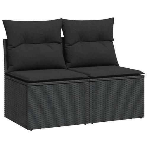 vidaXL 4 Piece Garden Sofa Set with Cushions Black Poly Rattan Acacia by vidaXL