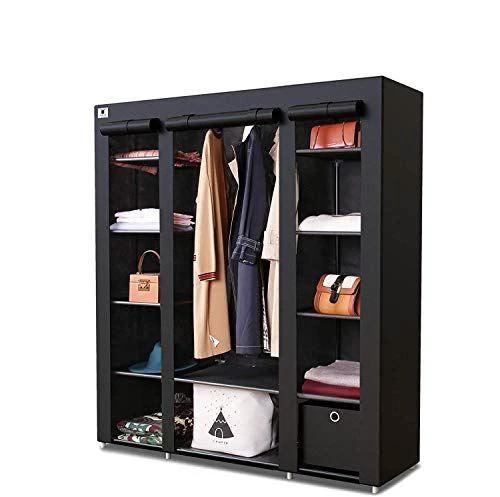 Knight Knight Large Portable Canvas Wardrobe 150cm x 45cm x 175cm with Hanging Rail Shelves and Drawer for Home and Rental Storage - Wardrobe