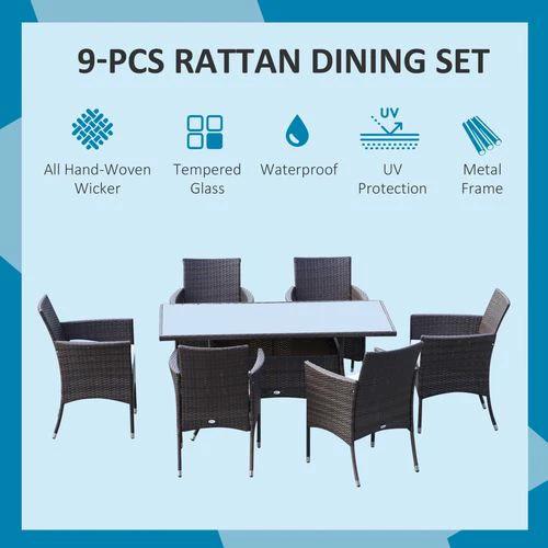 Outsunny 7Pc Rattan Garden Furniture Dining Set: 1 x Rectangular - Uncategorized Garden Set