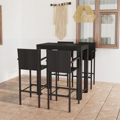 5 Piece Outdoor Bar Set with Armrest Poly Rattan Black - Garden Set