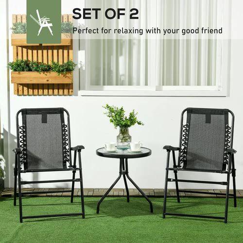 Outsunny Outsunny 2Pcs Outdoor Patio Folding Chairs, Portable Garden Loungers Black -