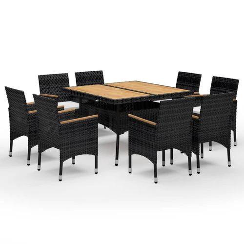 9 Piece Garden Dining Set Poly Rattan and Solid Wood Black by vidaXL