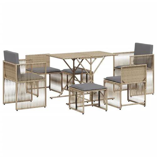 vidaXL vidaXL 7 Piece Garden Dining Set with Cushions Beige Poly Rattan - Garden Set