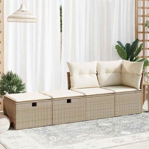 vidaXL 2 Piece Garden Sofa Set with Cushions Beige Poly Rattan Acacia by vidaXL