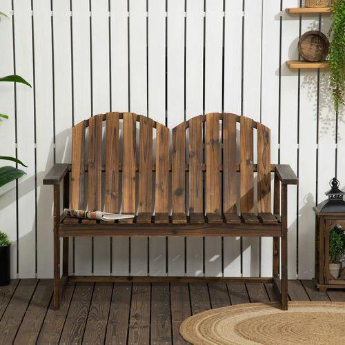 Outsunny Outdoor Wooden Bench for Two People, Patio Loveseat Chair with Slatted Backrest - Garden Chairs