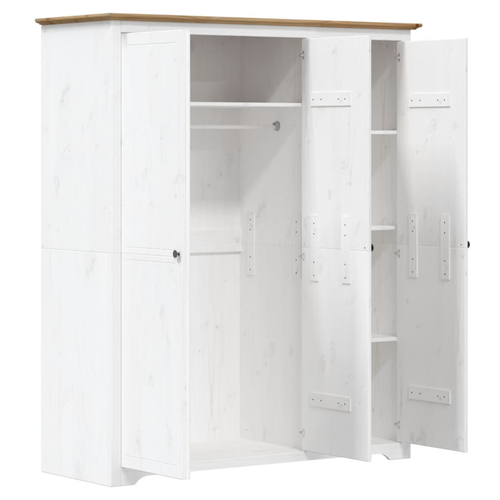 vidaXL Wardrobe BODO White and Brown 151.5x52x176.5cm Solid Wood Pine by vidaXL