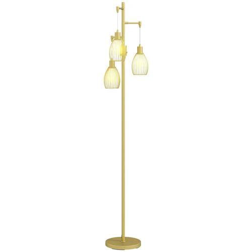 HOMCOM Industrial 3-Light Floor Lamp Dimmable Standing Lamp, Gold by HOMCOM