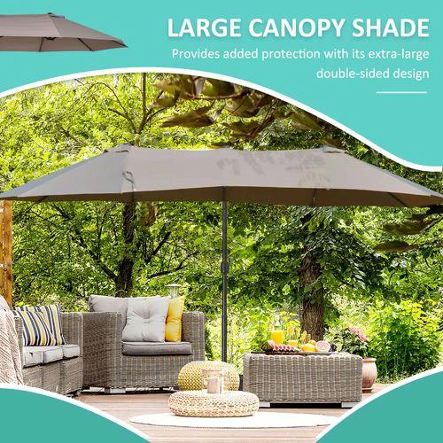 Outsunny Double Canopy Offset Parasol Umbrella Garden Shade Steel Canopy Brown by Outsunny