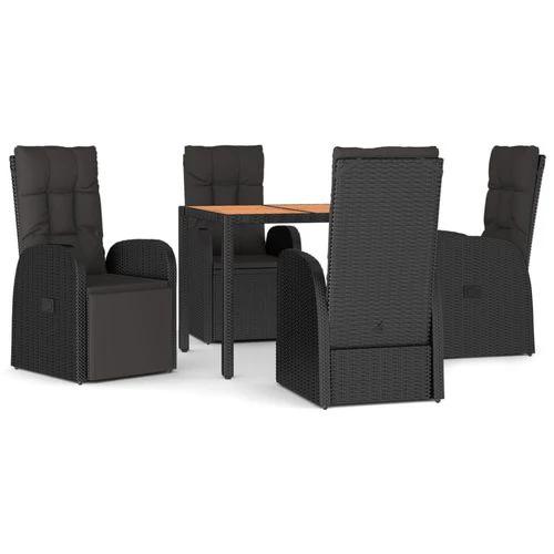 5 Piece Garden Dining Set Black Poly Rattan&Solid Wood Acacia by vidaXL
