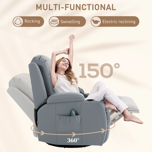 HOMCOM Manual Recliner Chair with 8 Massage Functions and Heat for Ultimate Relaxation in Light Grey - Recliner