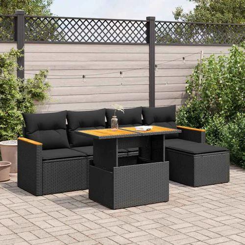 vidaXL 6 Piece Garden Sofa Set with Cushions Black Poly Rattan Acacia by vidaXL