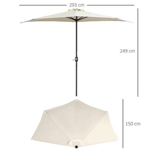 Outsunny Outsunny 3 m Half Round Umbrella Parasol-White - Parasol