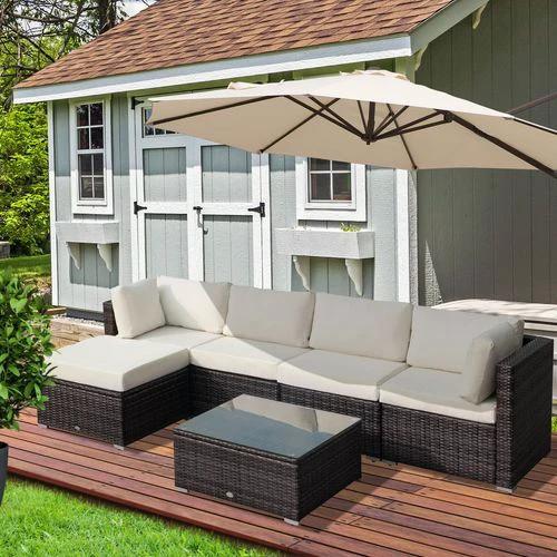 Outsunny 6 Pieces Rattan Furniture Set Garden Sofa Conservatory Wicker Brown by Outsunny