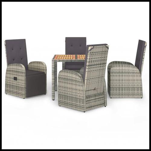 vidaXL 5 Piece Garden Dining Set Grey Poly Rattan&Solid Wood Acacia - Garden Set