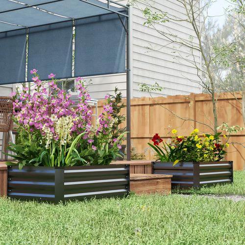 Outsunny Set of 2 Galvanised Raised Garden Bed for Flowers, Herbs and Vegetables by Outsunny