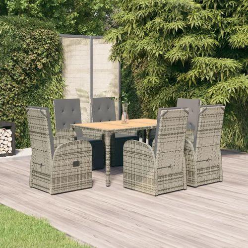 vidaXL 7 Piece Garden Dining Set Grey Poly Rattan&Solid Wood Acacia by vidaXL