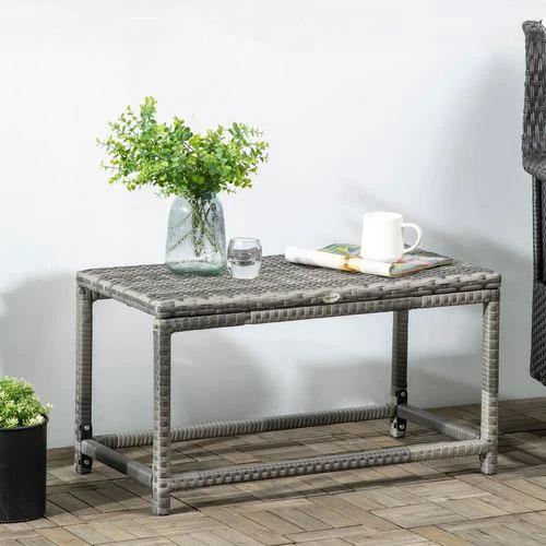 Outdoor Coffee Table w/ Plastic Board Under the Full Woven Table Top, Grey by Outsunny
