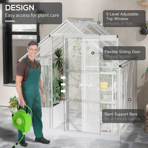 Outsunny Outsunny 6 x 6ft Walk-In Polycarbonate Greenhouse with Foundation Window Silver - Greenhouse