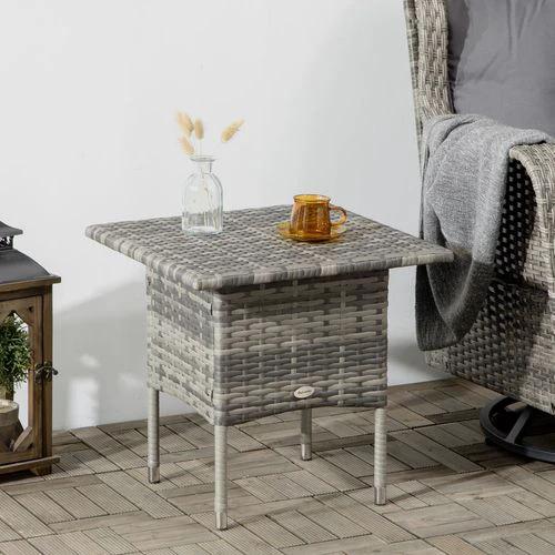 Outsunny PE Rattan Outdoor Coffee Table, Rattan Side Table for Patio, Garden, Mixed Grey - Garden Table
