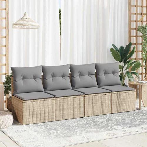 vidaXL 4 Piece Garden Sofa Set with Cushions Beige Poly Rattan Acacia by vidaXL