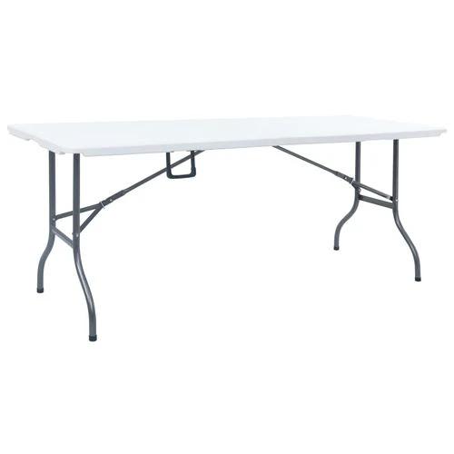 vidaXL Folding Garden Table with 2 Benches 180 cm Steel and HDPE White - Garden Table