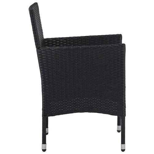 vidaXL 3 Piece Garden Dining Set Poly Rattan and Tempered Glass Black - Garden Set