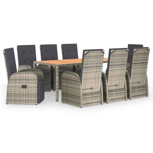 9 Piece Garden Dining Set Grey Poly Rattan&Solid Wood Acacia by vidaXL