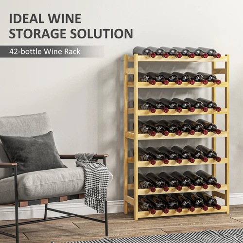 HOMCOM Free Standing Wooden Wine Rack for 42 Bottles with Anti-Tipping Straps for Wine Enthusiasts by HOMCOM