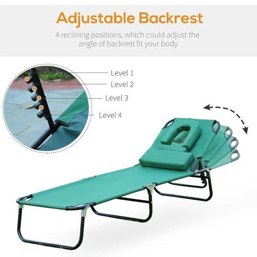Outsunny Folding Sun Lounger Reclining Chair with Pillow Reading Hole Dark Green by Outsunny