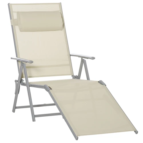 Beige Folding Chaise Lounge Chair with Seven Adjustable Backrest for Outdoor Relaxation by Outsunny