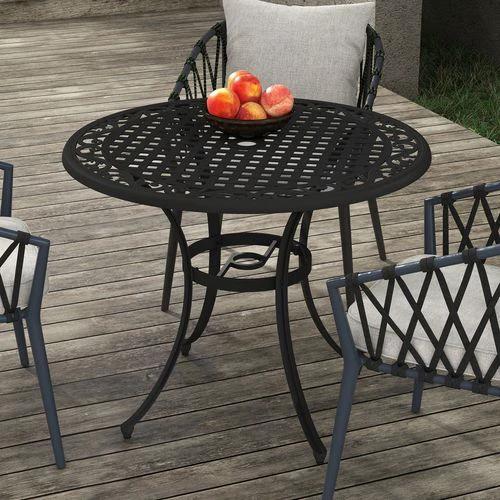Outsunny Garden Table with Parasol Hole for 2-4, Cast Aluminium Frame - Black by Outsunny