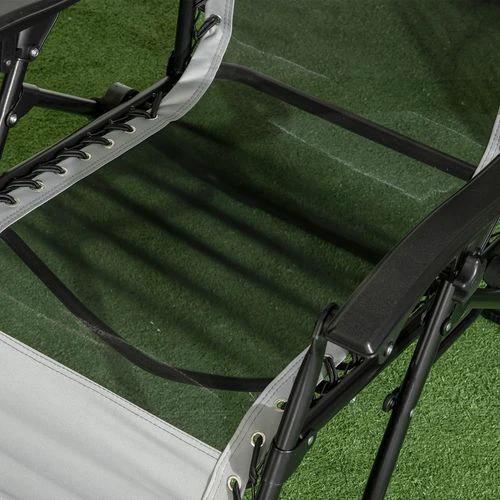 Foldable Garden Recliner Chair Set of 2 w/ Footstool & Headrest, Grey by Outsunny