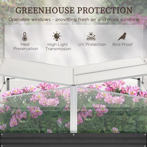 Outsunny Outsuuny Galvanised Raised Garden Bed with Greenhouse and Cover, Dark Grey - Raised Beds