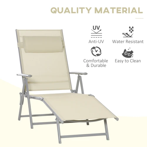 Beige Folding Chaise Lounge Chair with Seven Adjustable Backrest for Outdoor Relaxation by Outsunny