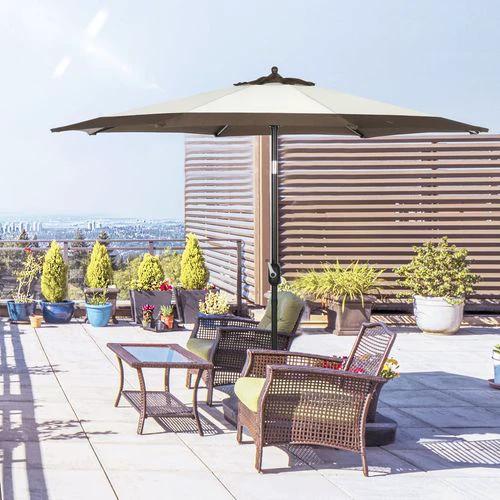 Outsunny 2.7m Garden Parasol Umbrella with 8 Metal Ribs, Tilt and Crank, Coffee by Outsunny