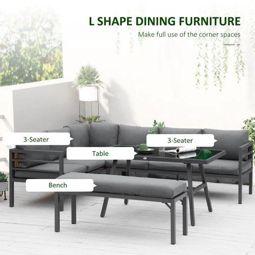 Outsunny 8-Seater Aluminium Garden Dining Sofa Furniture Set with Cushions by Outsunny