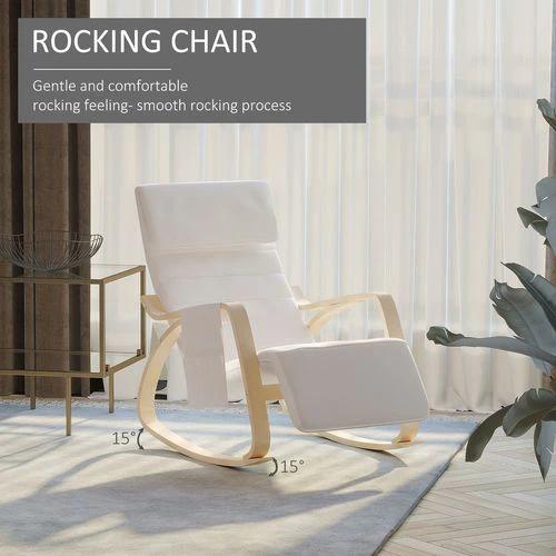 Rocking Chair Recliner Armchair with Adjustable Footrest, Cream White by HOMCOM