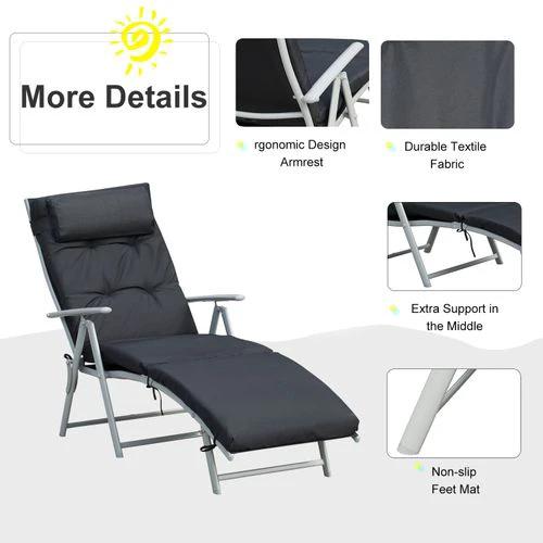 Steel Frame Outdoor Garden Padded Sun Lounger w/ Pillow Black by Outsunny